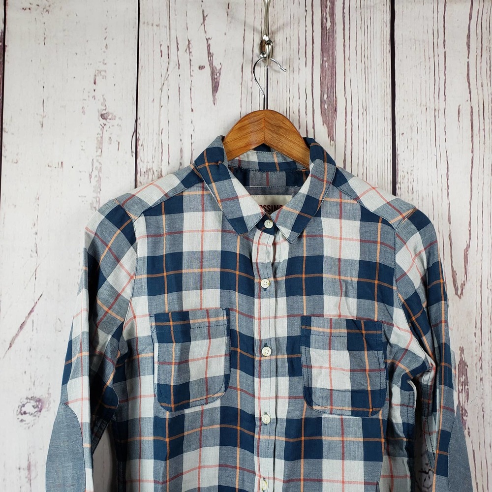 Mossimo Supply Co. Button Down Shirt Womens Size Medium Plaid Long Sleeve Blue